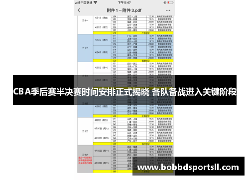 CBA季后赛半决赛时间安排正式揭晓 各队备战进入关键阶段